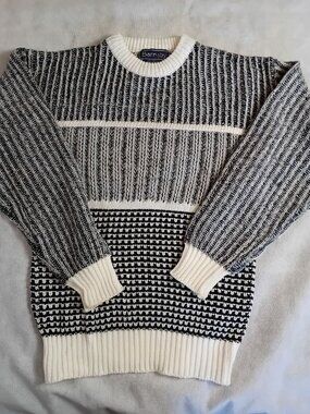 Vintage Barnaby Sweater Mens Medium M Geometric Knit Crewneck Pullover Grey 90s